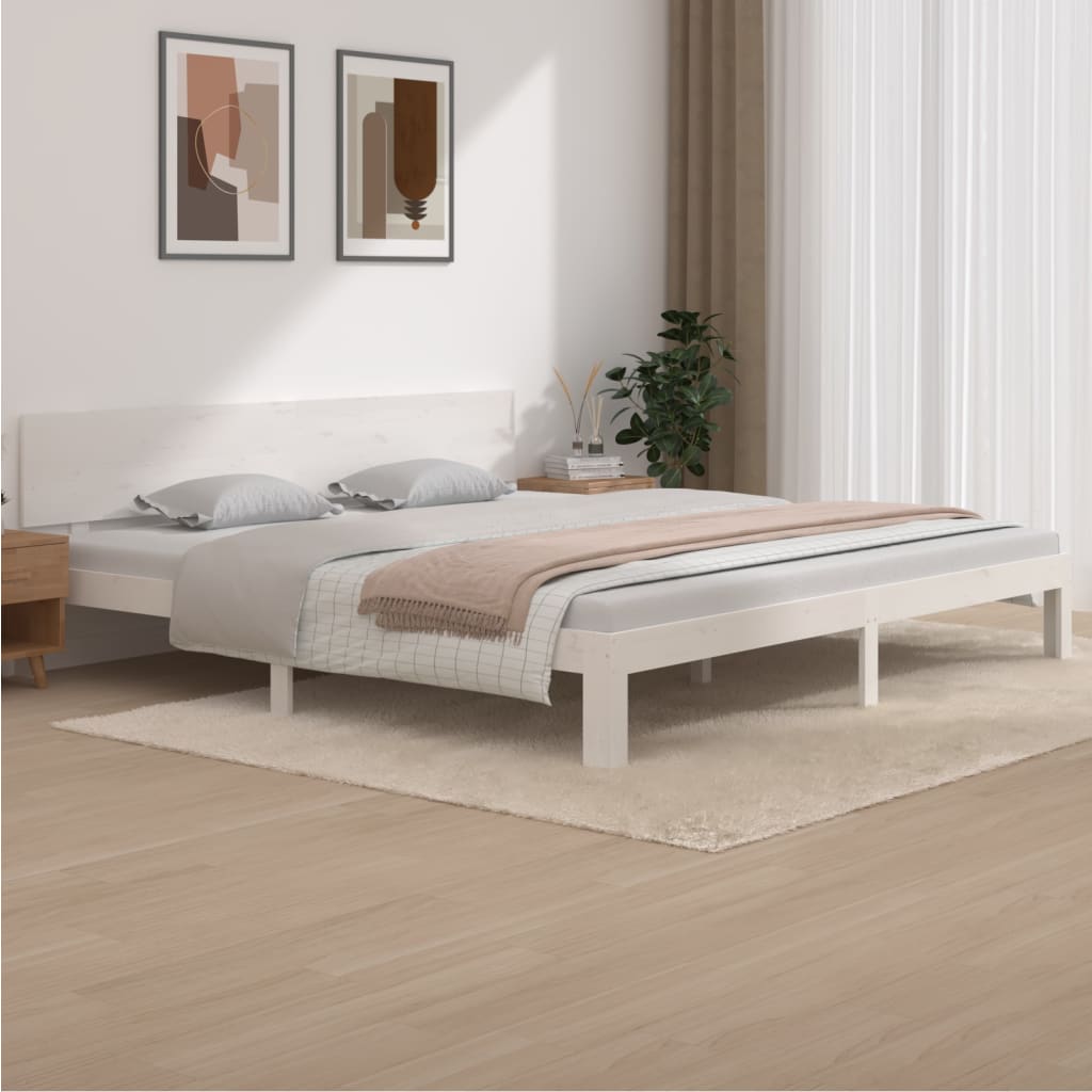 Bed Frame White Solid Wood Pine 200x200 cm - Brittle & Co