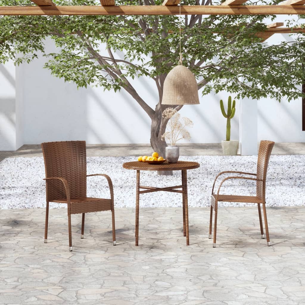 3 Piece Garden Dining Set Poly Rattan Brown - Discount Dealers