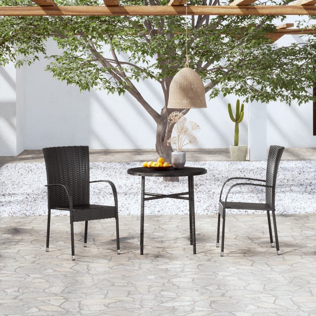 3 Piece Garden Dining Set Poly Rattan Black - Sid & Sam