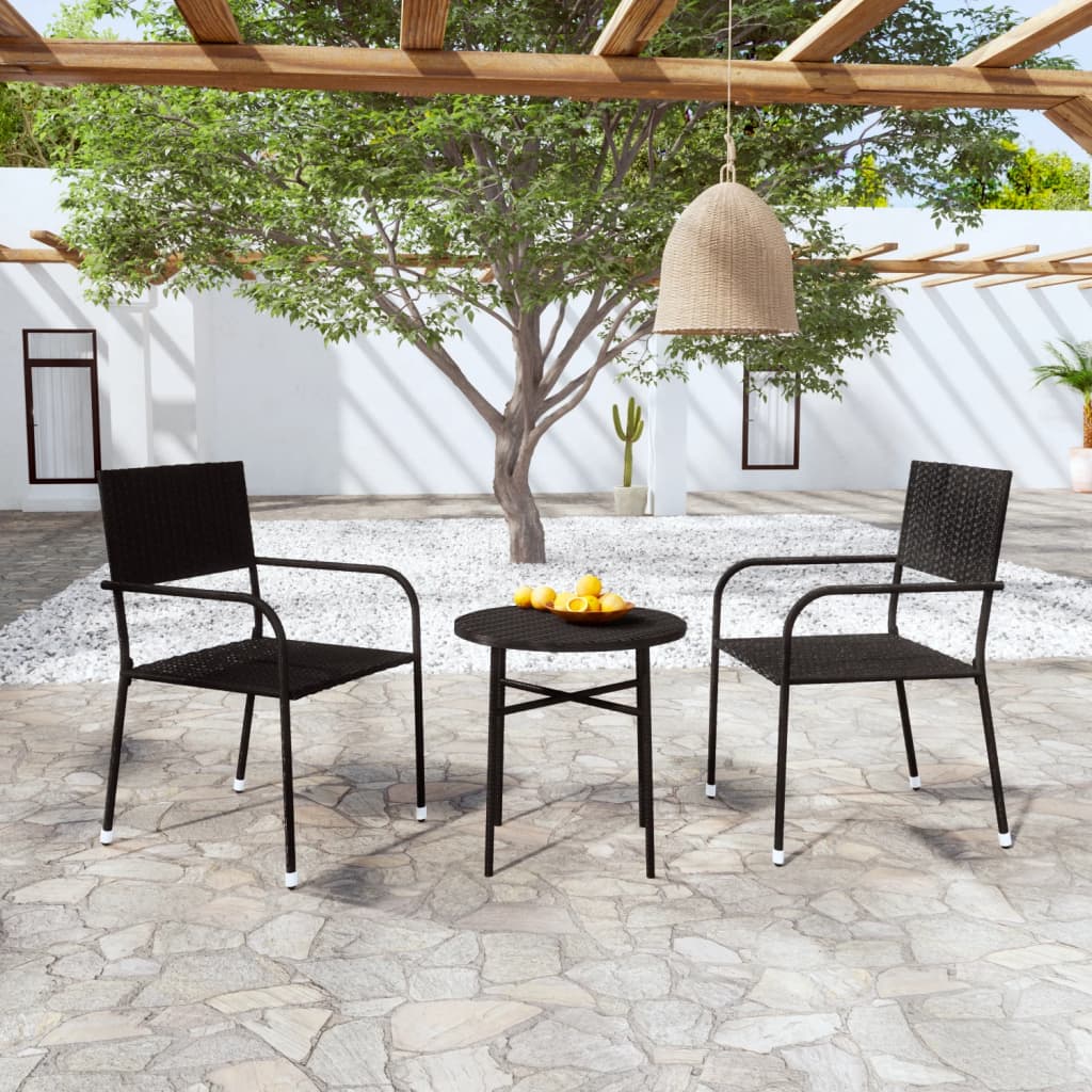 3 Piece Garden Dining Set Poly Rattan Black - Design Hut