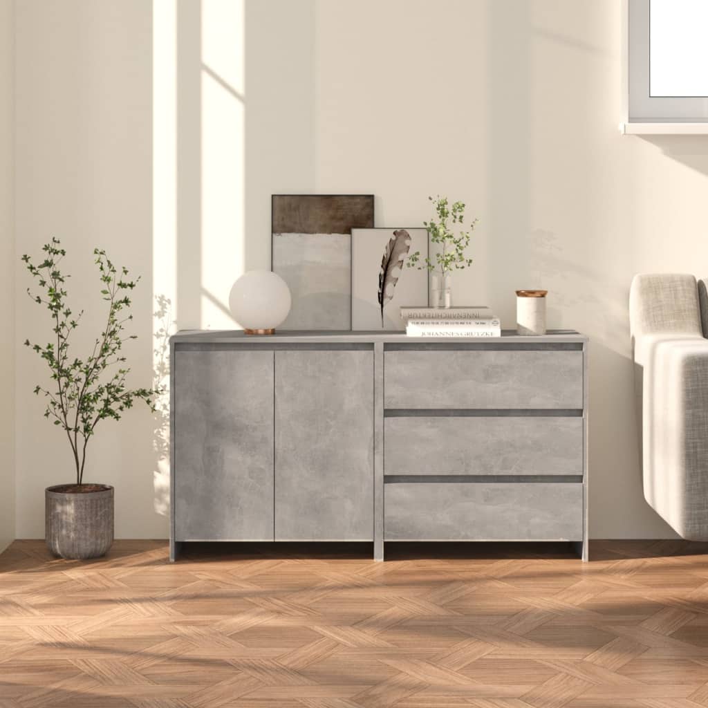 2 Piece Sideboard Concrete Grey Engineered Wood - The Home Maker