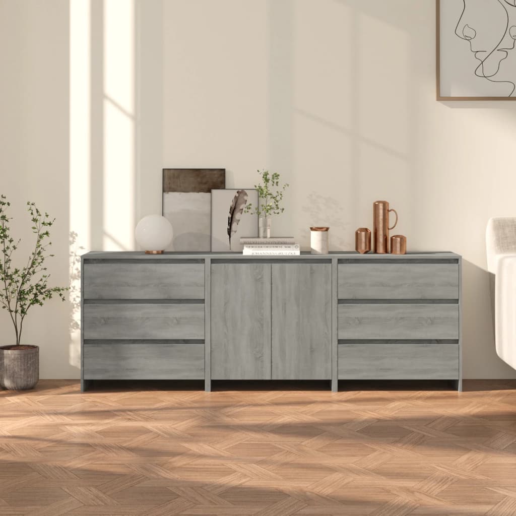 3 Piece Sideboard Grey Sonoma Engineered Wood - Discount Dealers