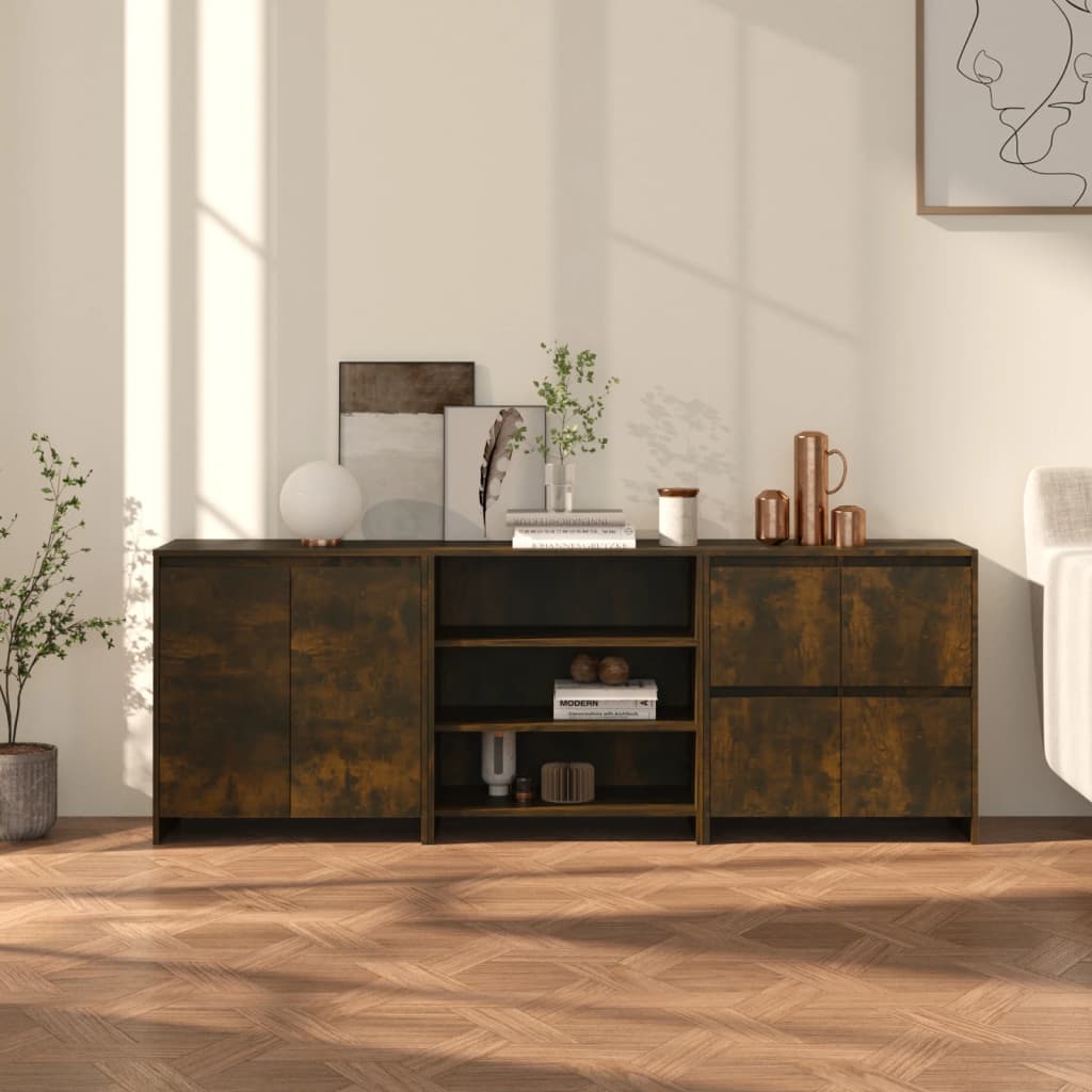 3 Piece Sideboard Smoked Oak Engineered Wood - Casper Homes