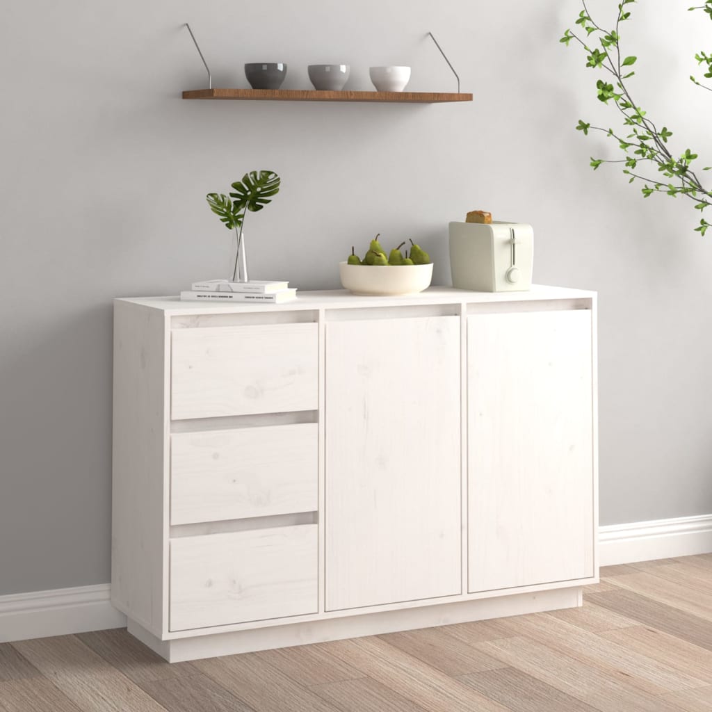 Sideboard White 111x34x75 cm Solid Wood Pine - Merlin Deals