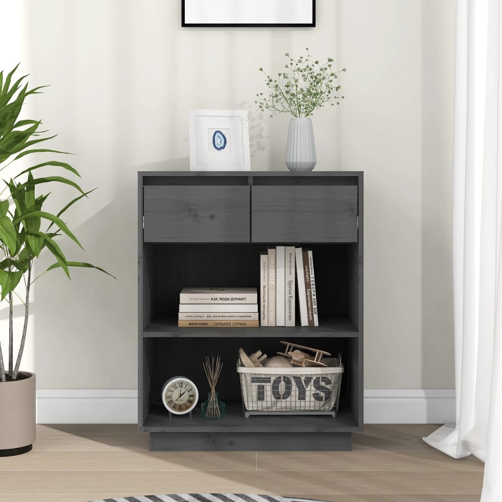 Console Cabinet Grey 60x34x75 cm Solid Wood Pine - Design Hut