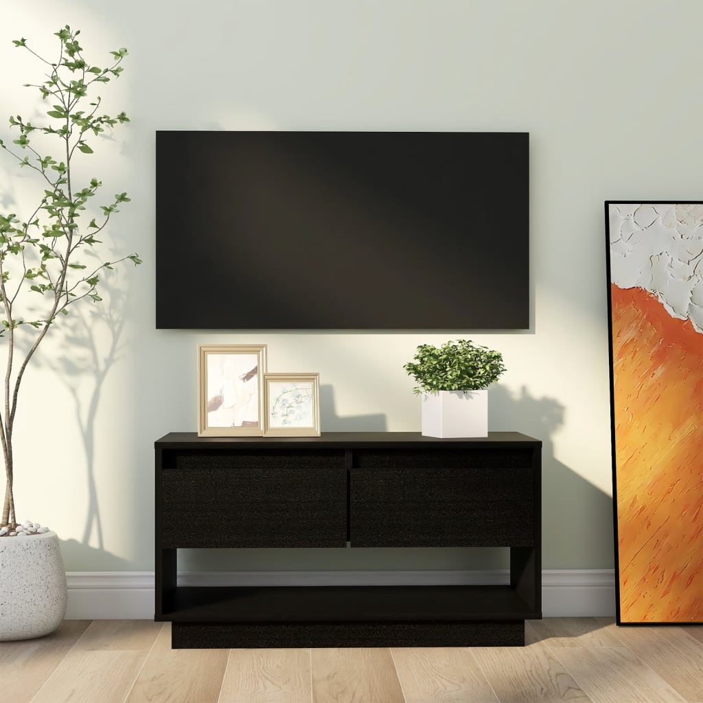 TV Cabinet Black 74x34x40 cm Solid Wood Pine - Discount Dealers
