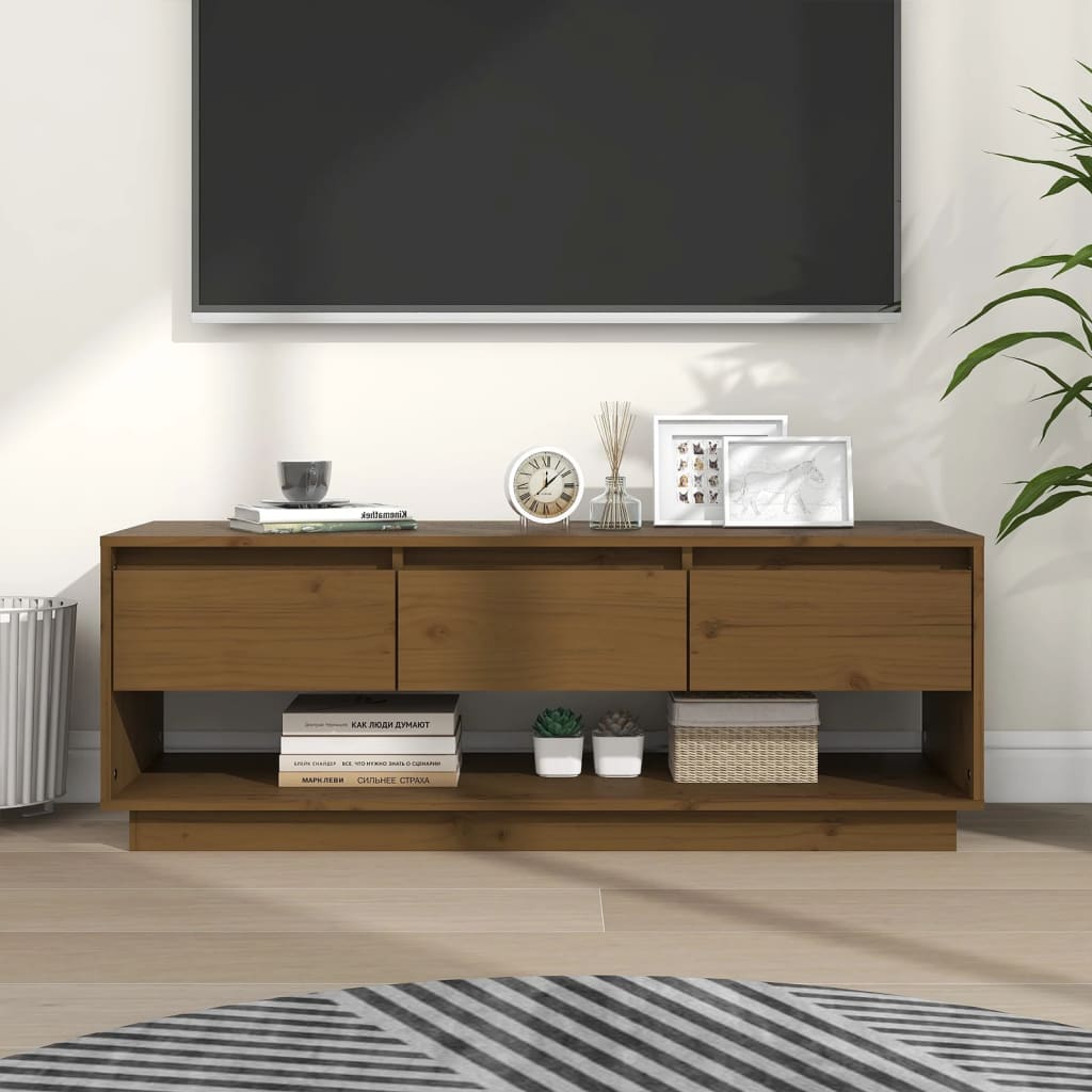 TV Cabinet Honey Brown 110.5x34x40 cm Solid Wood Pine - Sid & Sam