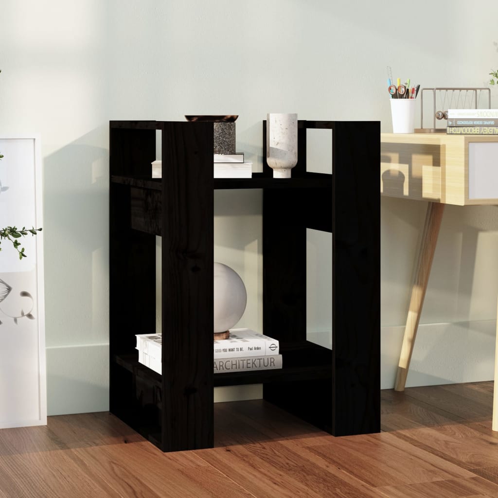 Book Cabinet/Room Divider Black 41x35x57 cm Solid Wood Pine - Merlin Deals