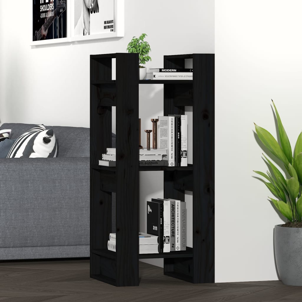 Book Cabinet/Room Divider Black 41x35x91 cm Solid Wood Pine - Direct Imports