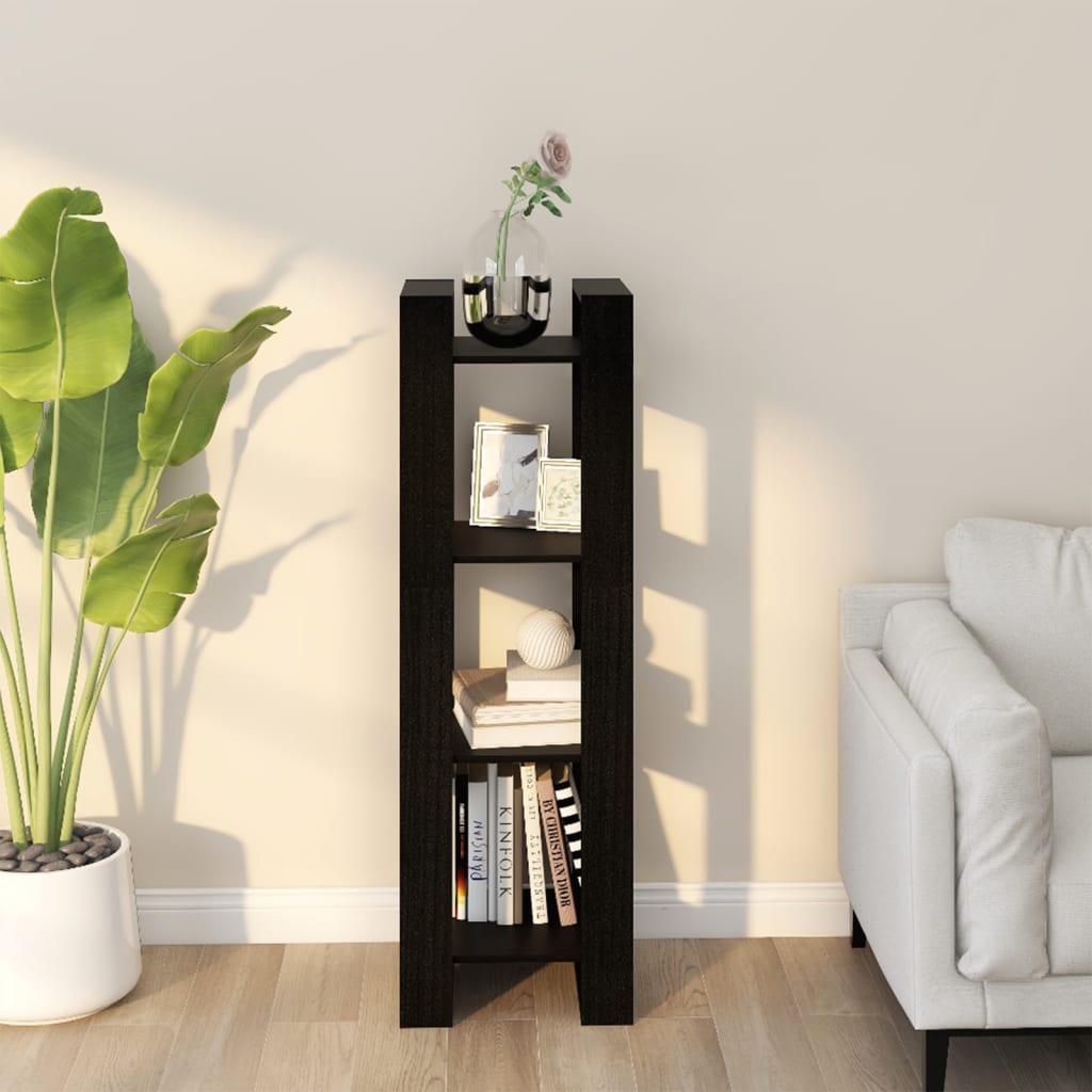Book Cabinet/Room Divider Black 41x35x125 cm Solid Wood Pine - R and M Furniture