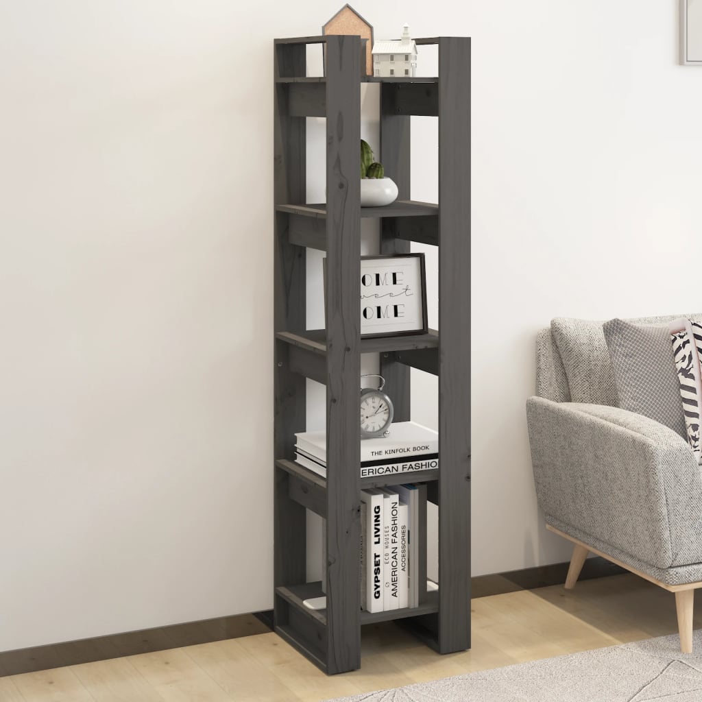 Book Cabinet/Room Divider Grey 41x35x160 cm Solid Wood Pine - Tyrell & Tyrell