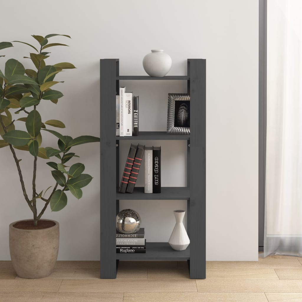 Book Cabinet/Room Divider Grey 60x35x125 cm Solid Wood - Decor Base