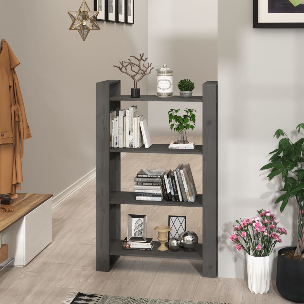 Book Cabinet/Room Divider Grey 80x35x125 cm Solid Wood Pine - Discount Dealers