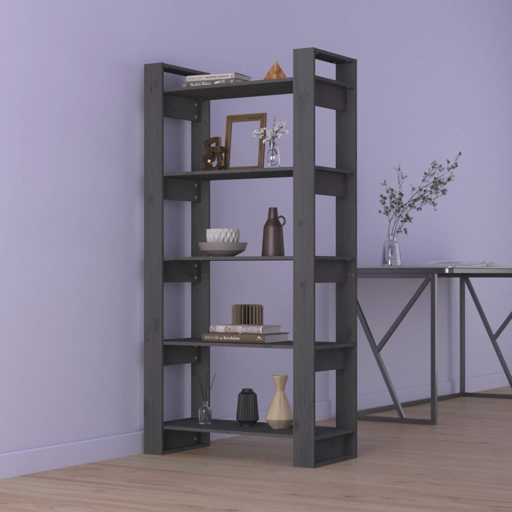 Book Cabinet/Room Divider Grey 80x35x160 cm Solid Wood - All Things Good