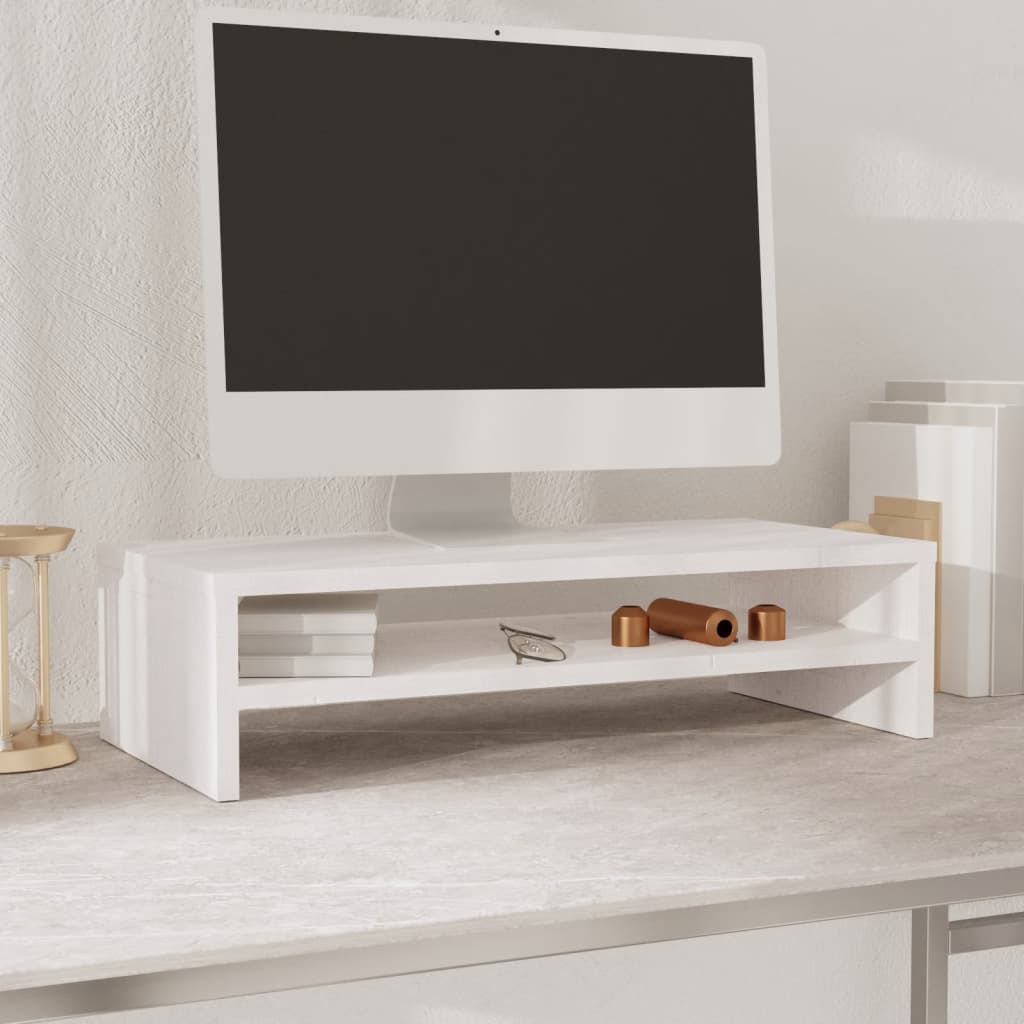 Monitor Stand White 50x24x13 cm Solid Wood Pine - Tyrell & Tyrell
