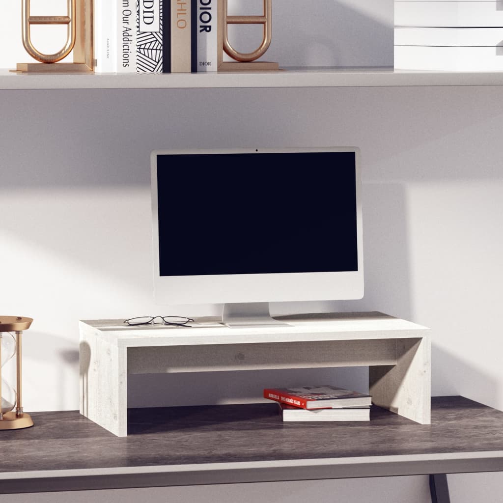 Monitor Stand White 50x27x15 cm Solid Wood Pine - Discount Dealers
