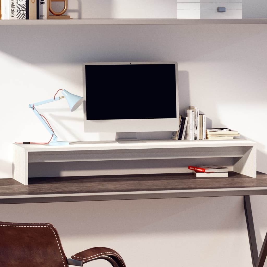 Monitor Stand White 100x27x15 cm Solid Wood Pine - Millennium Furniture