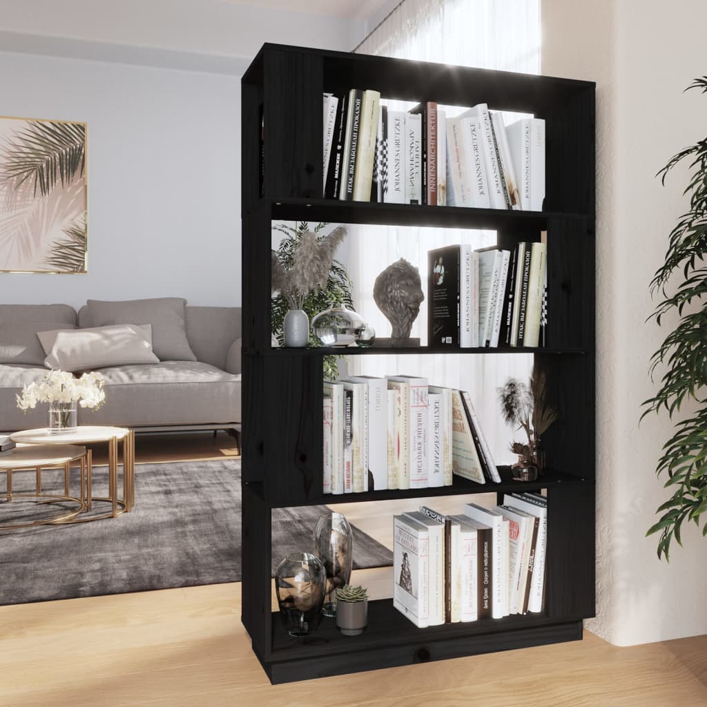 Book Cabinet/Room Divider Black 80x25x132 cm Solid Wood Pine - Tyrell & Tyrell