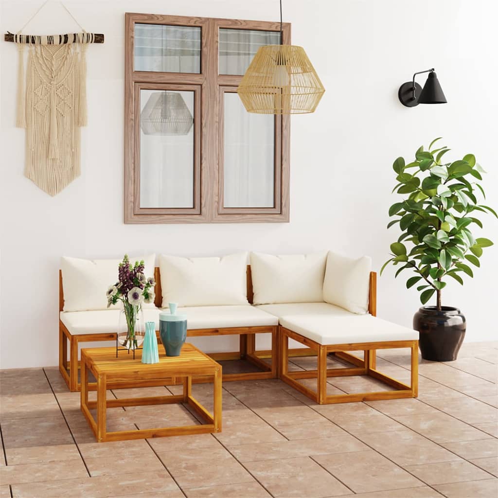 5 Piece Garden Lounge Set with Cushions Solid Wood Acacia (UK/IE/FI/NO only) - Style and Chic