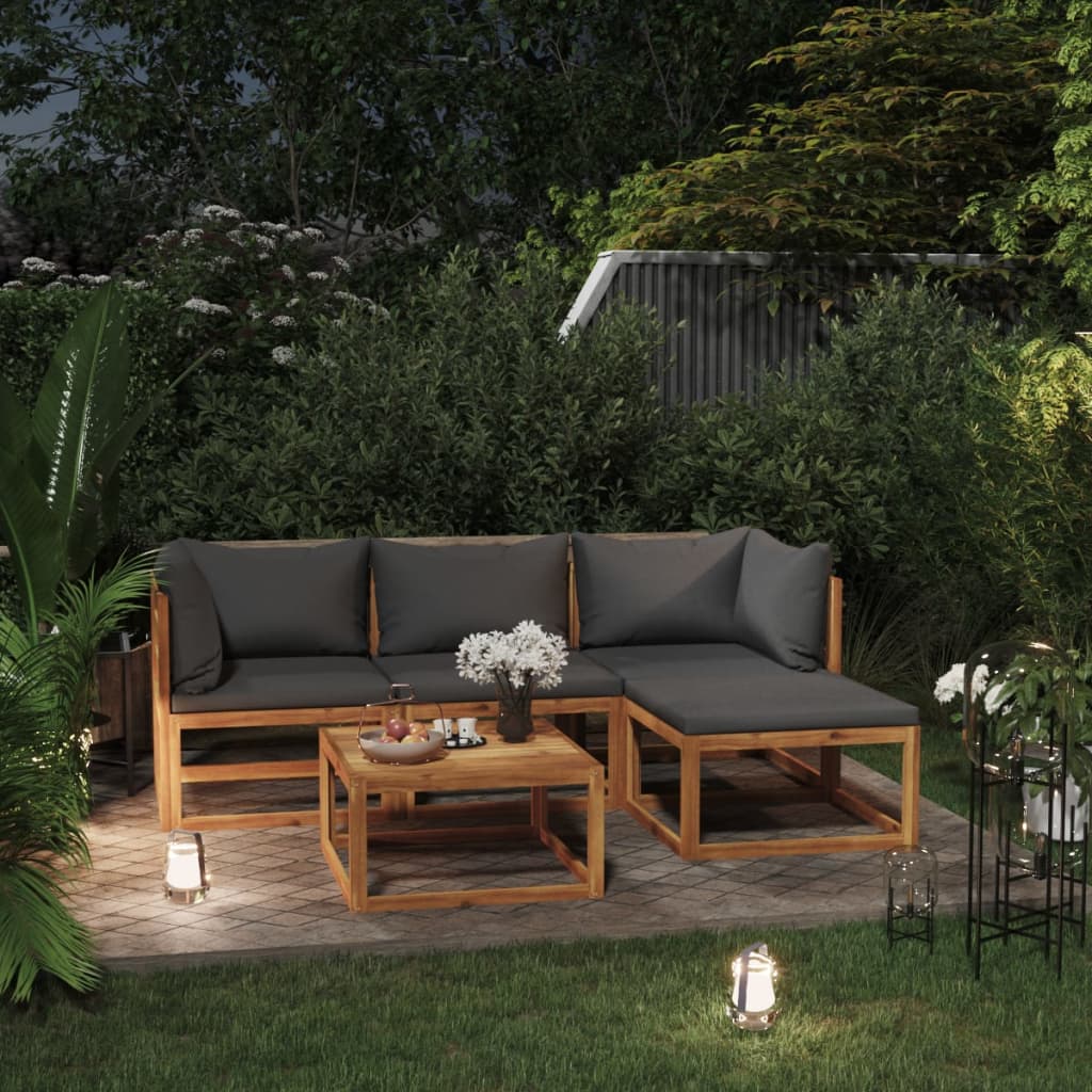 5 Piece Garden Lounge Set with Cushions Solid Wood Acacia (UK/IE/FI/NO only) - All Things Good