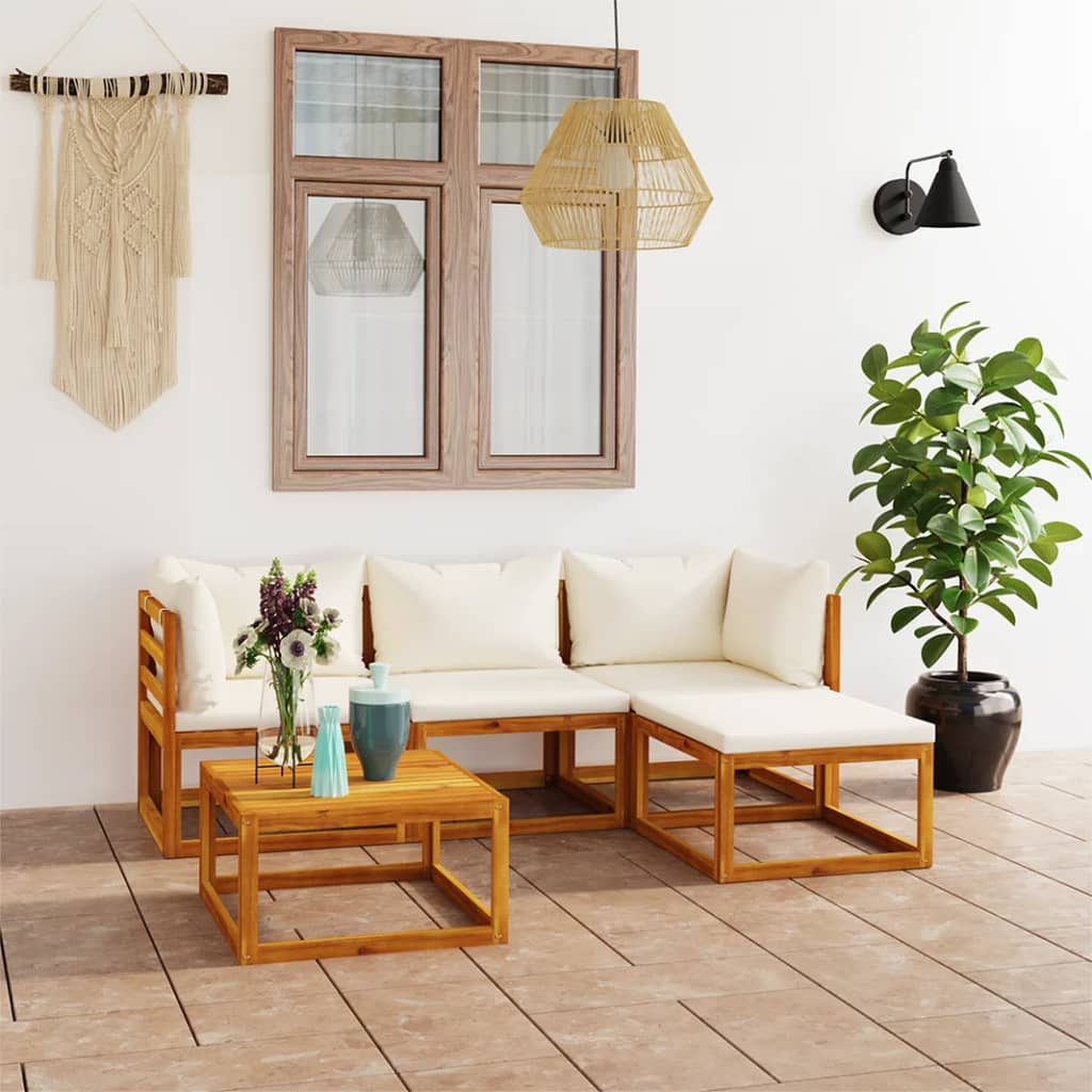 5 Piece Garden Lounge Set with Cushions Solid Wood Acacia (UK/IE/FI/NO only) - Tyrell & Tyrell