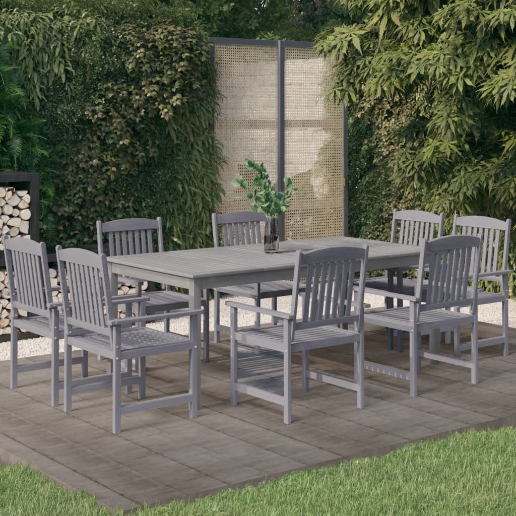 9 Piece Garden Dining Set Solid Wood Acacia Grey - Merlin Deals