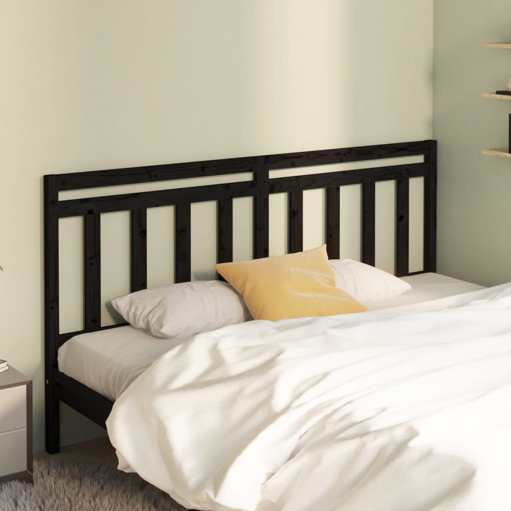 Bed Headboard Black 186x4x100 cm Solid Wood Pine - Brittle & Co