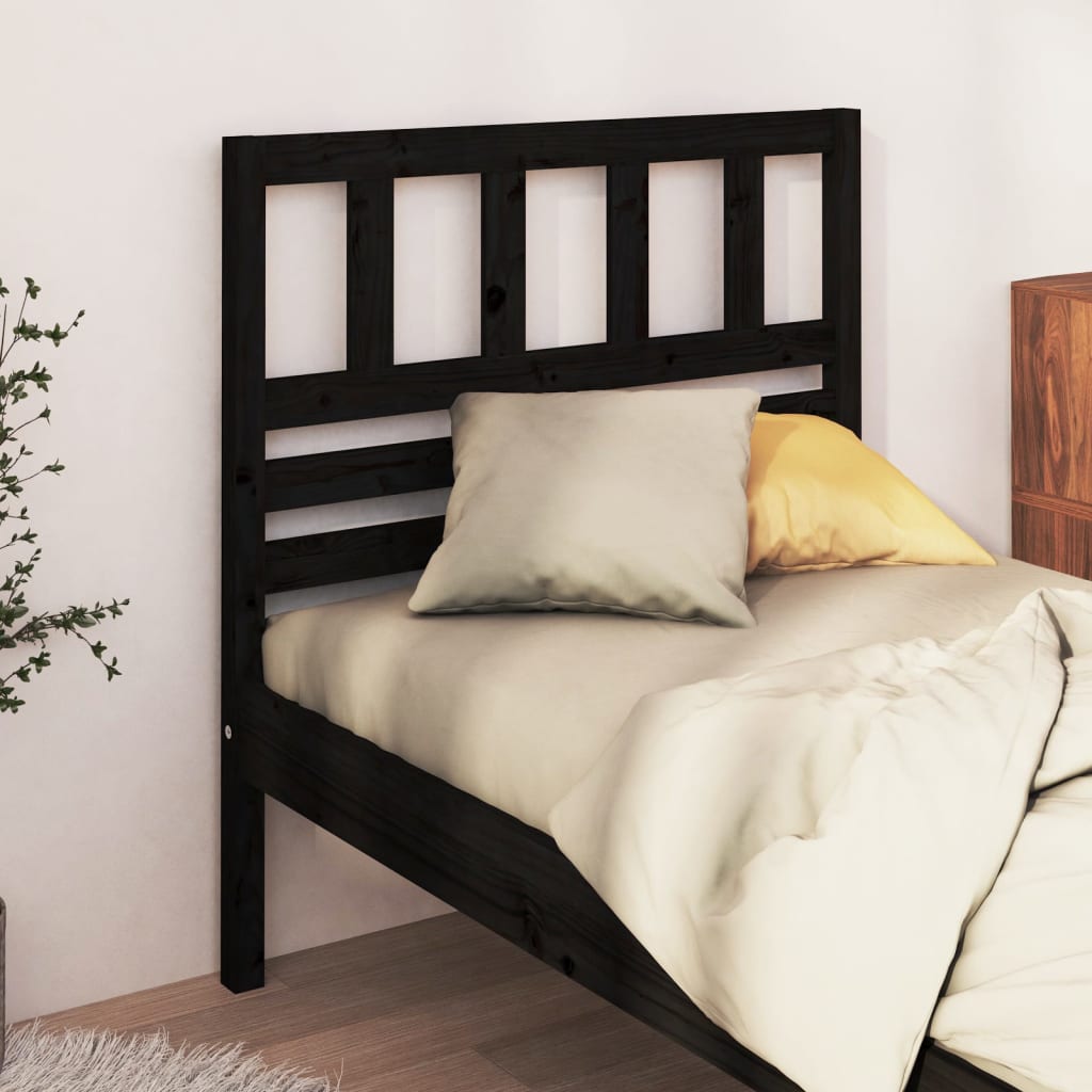 Bed Headboard Black 81x4x100cm Solid Wood Pine - Design Hut