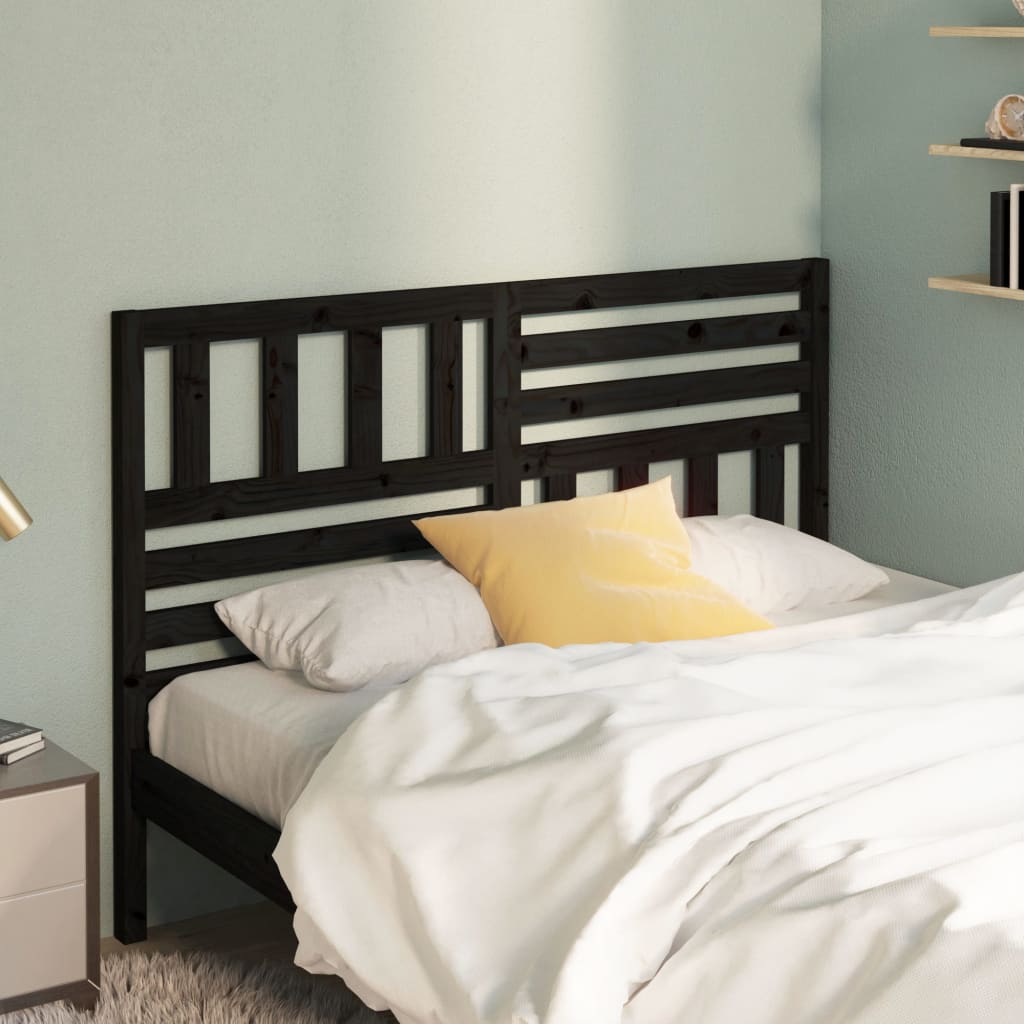 Bed Headboard Black 126x4x100 cm Solid Wood Pine - Unbeatable Bargains