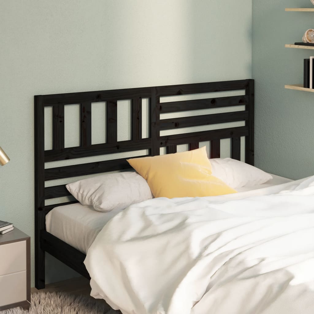 Bed Headboard Black 146x4x100 cm Solid Wood Pine - R and M Furniture