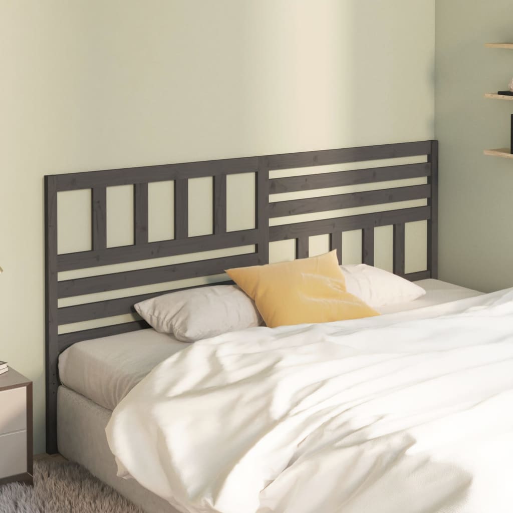 Bed Headboard Grey 186x4x100cm Solid Wood Pine - Design Hut