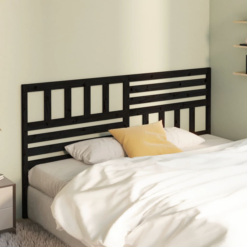 Bed Headboard Black 186x4x100cm Solid Wood Pine - Design Hut