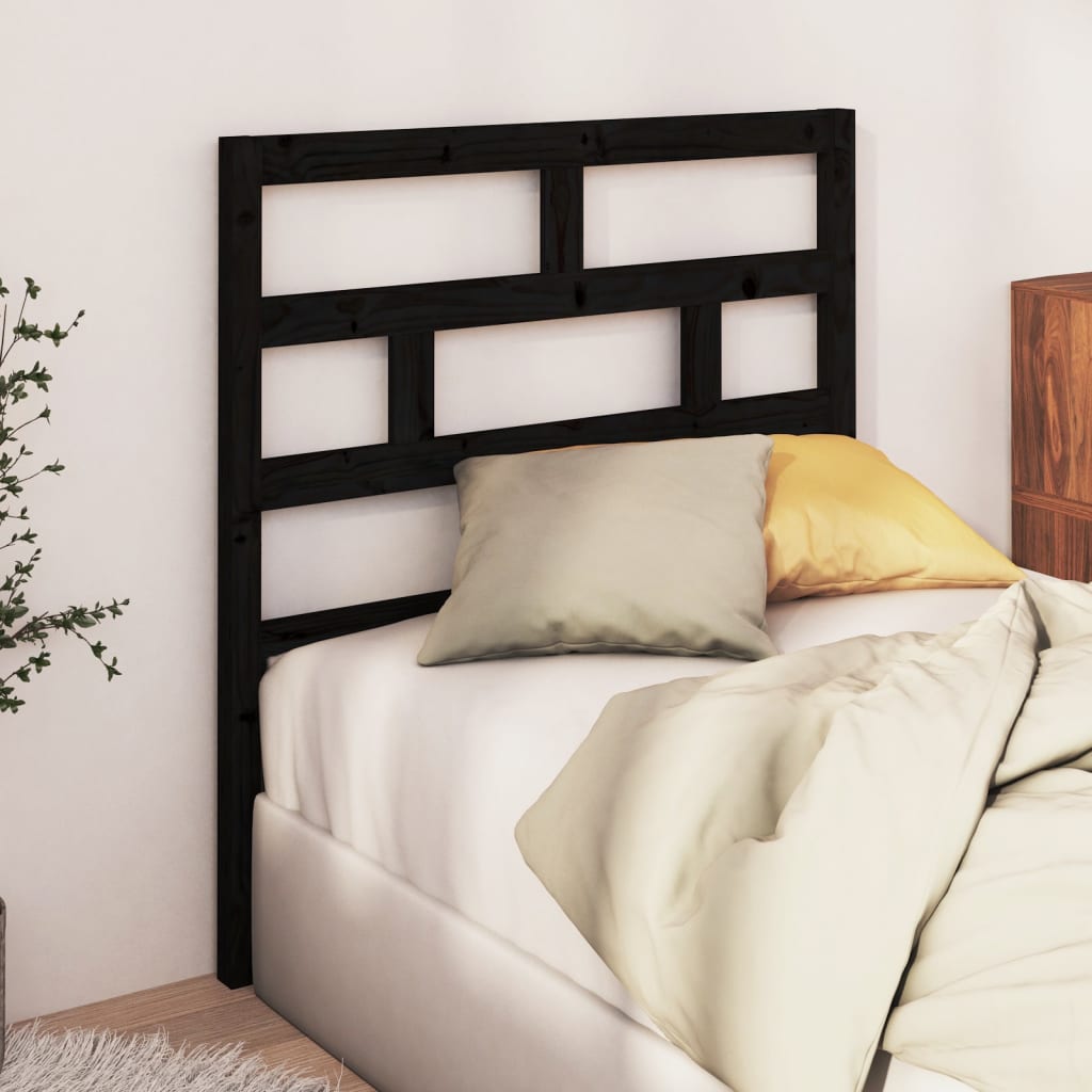 Bed Headboard Black 106x4x100 cm Solid Wood Pine - R and M Furniture