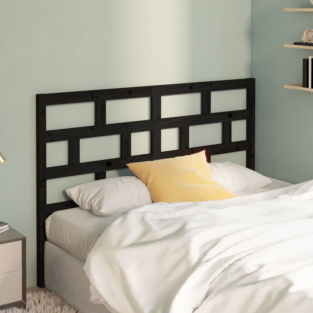 Bed Headboard Black 146x4x100 cm Solid Wood Pine - Tyrell & Tyrell