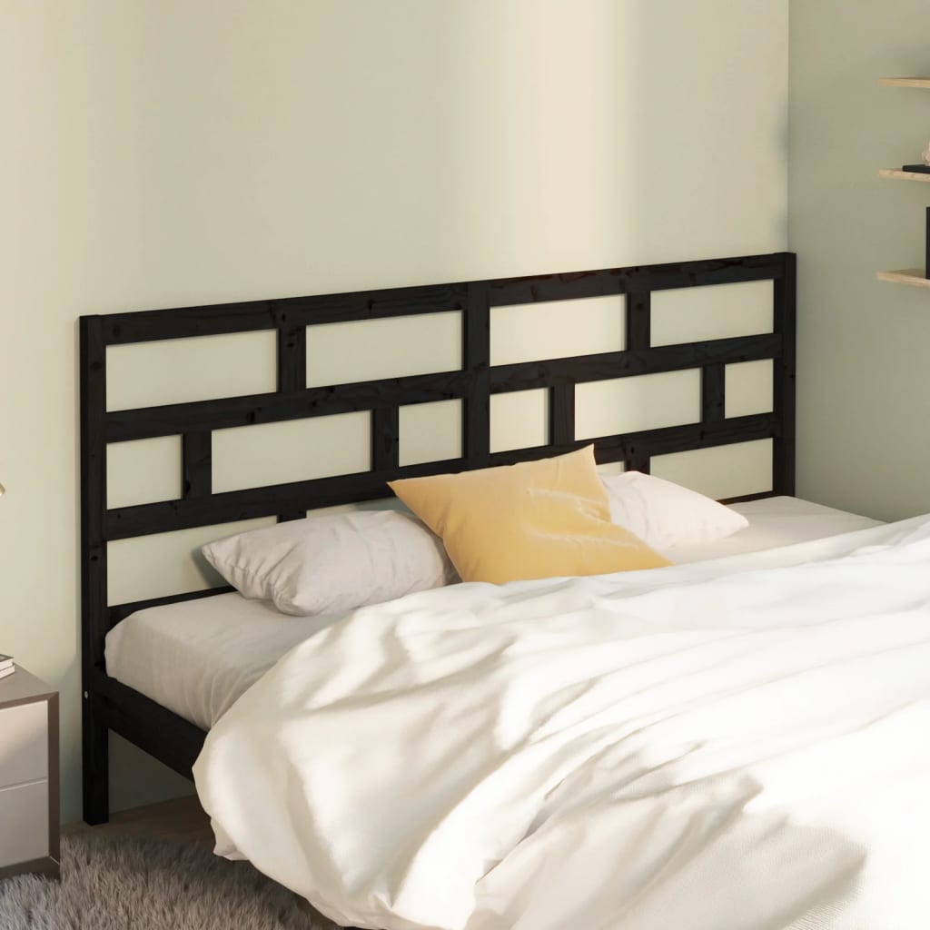 Bed Headboard Black 186x4x100 cm Solid Wood Pine - R and M Furniture