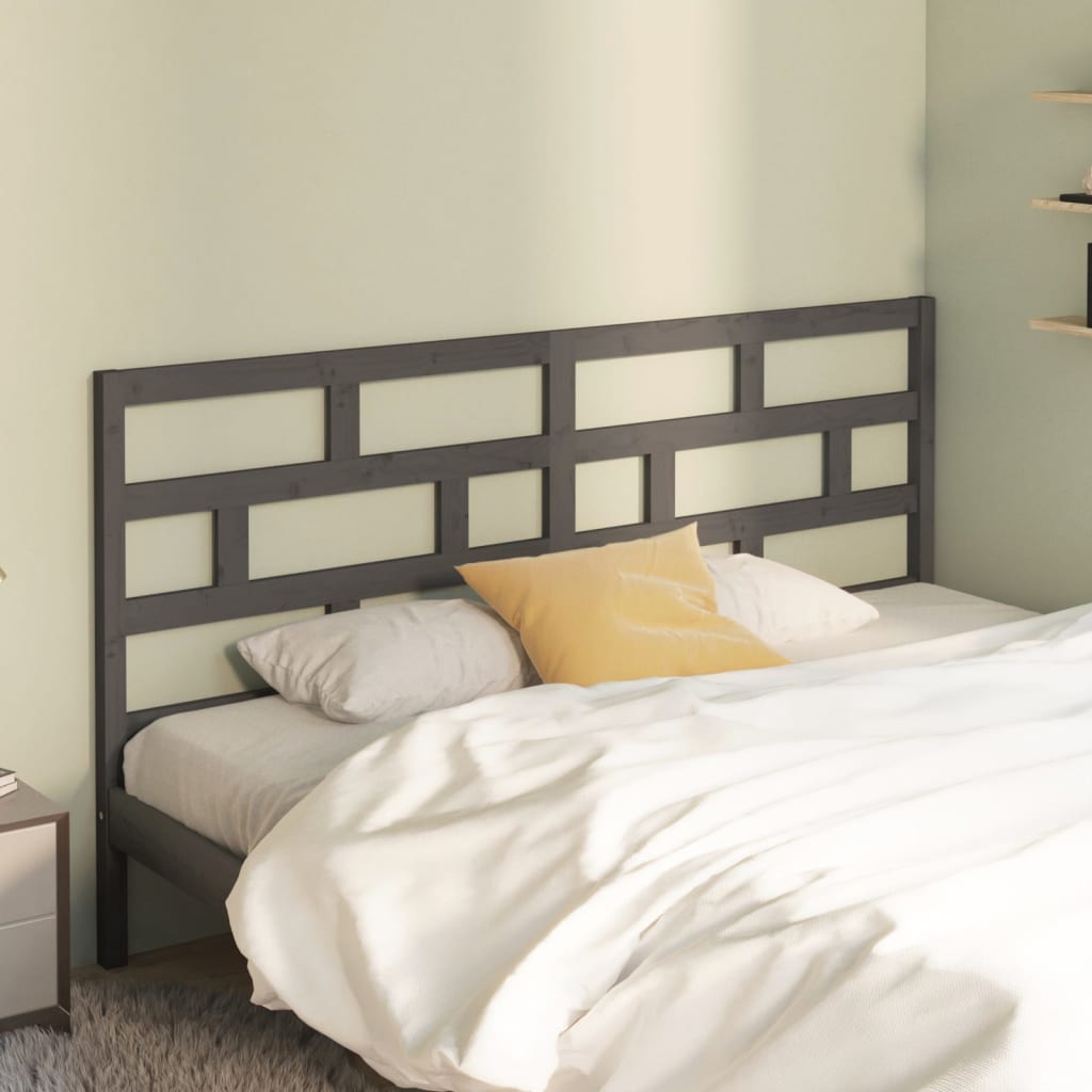 Bed Headboard Grey 206x4x100 cm Solid Wood Pine - Unbeatable Bargains