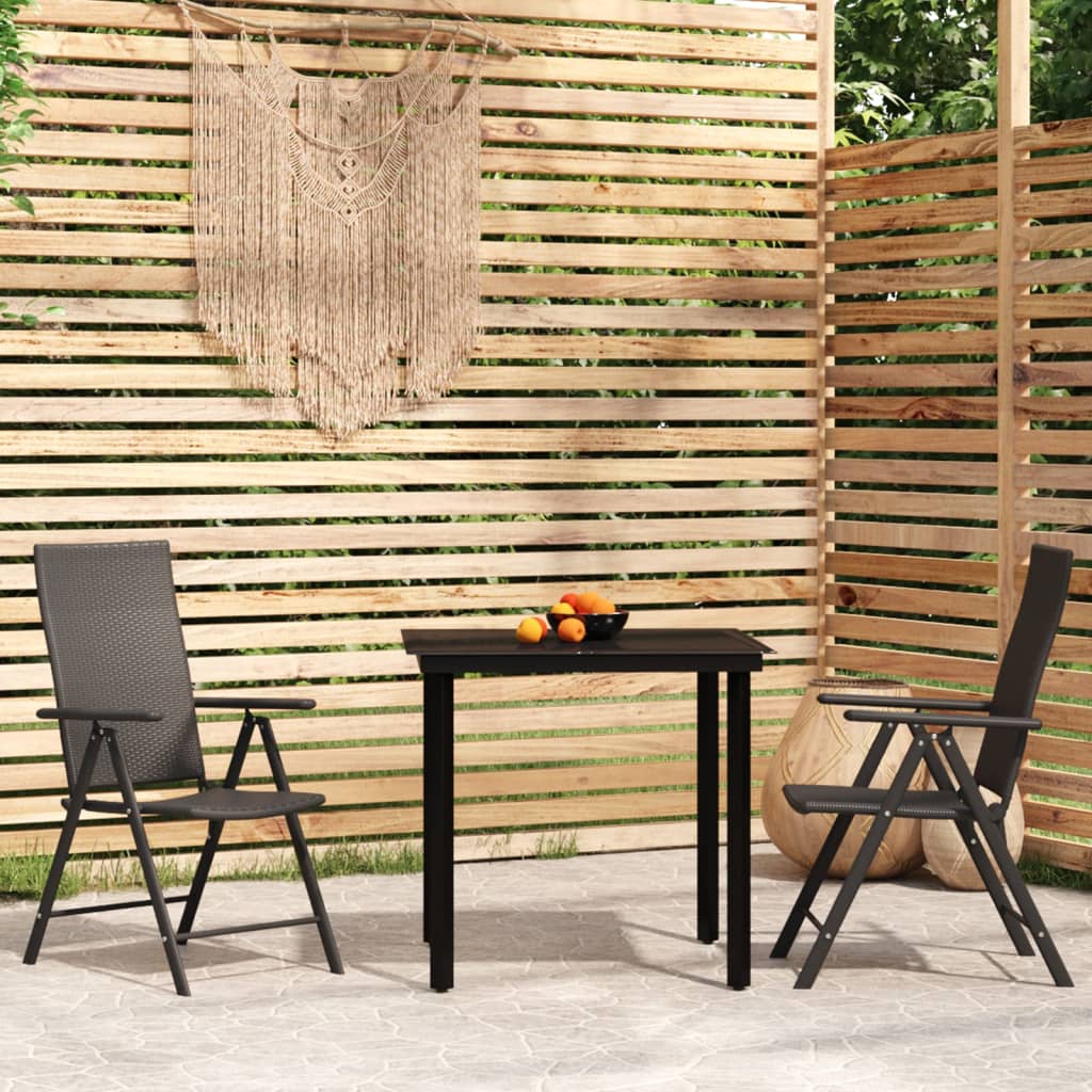 3 Piece Garden Dining Set Black - Sid & Sam