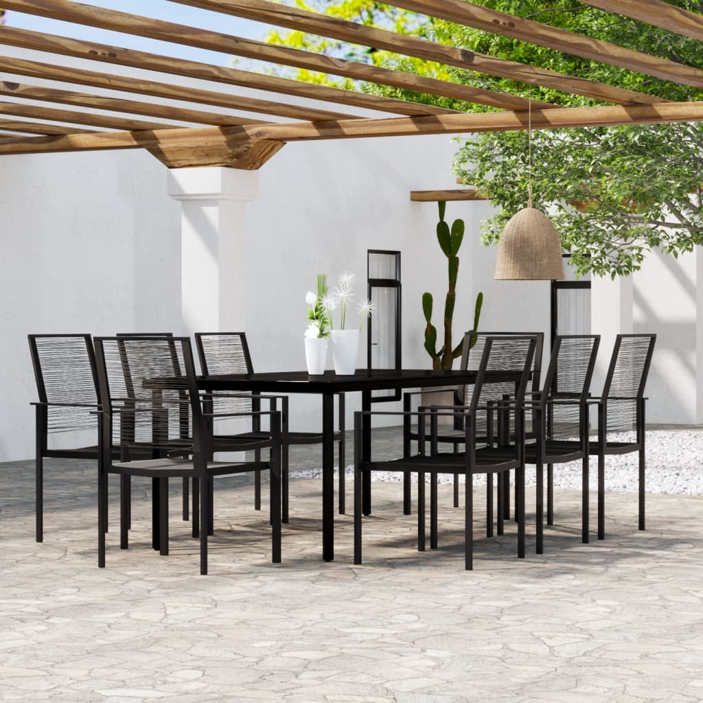 9 Piece Garden Dining Set Black - All Things Good