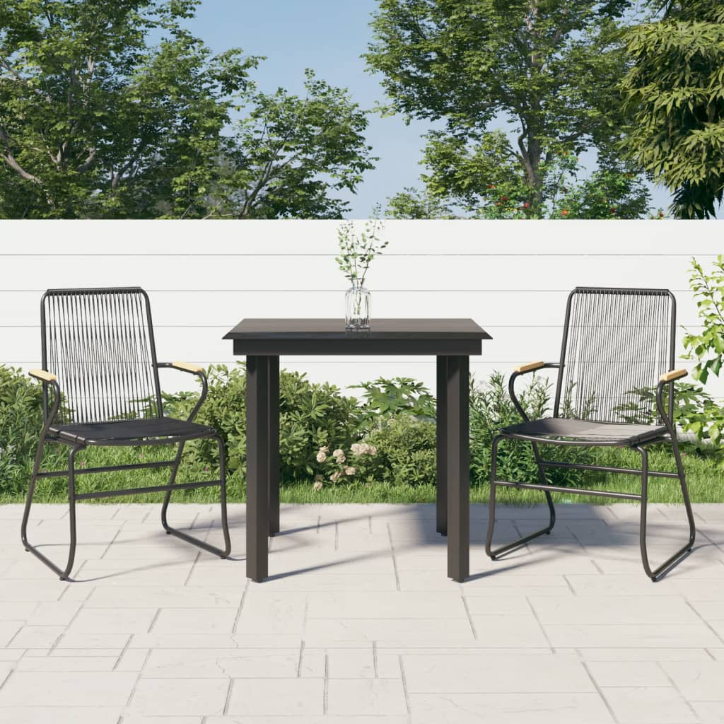 3 Piece Garden Dining Set Black PVC Rattan - All Things Good