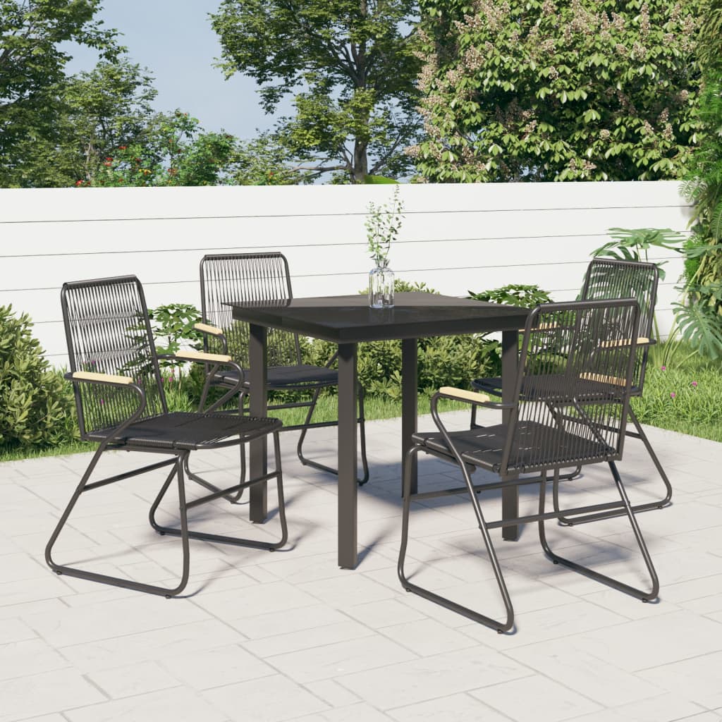 5 Piece Garden Dining Set Black PVC Rattan - The Home Maker