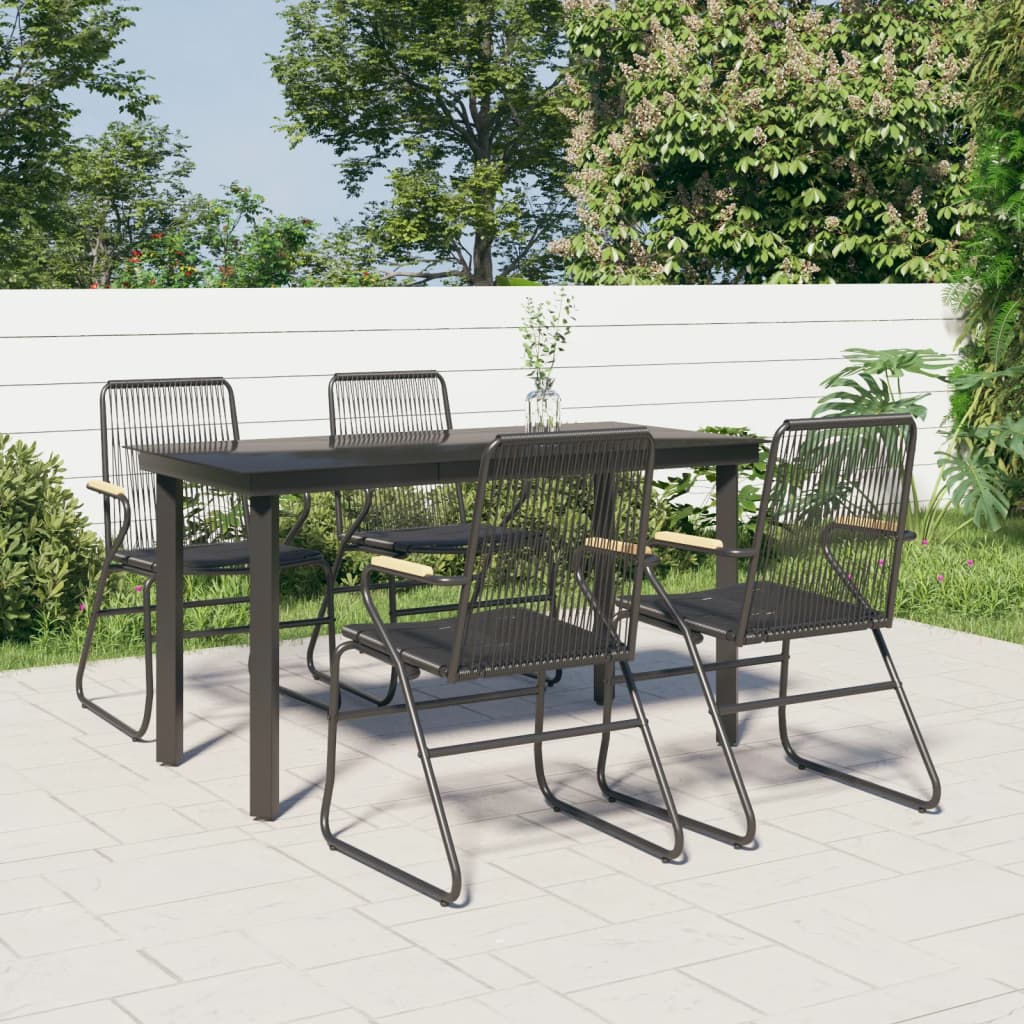 5 Piece Garden Dining Set Black PVC Rattan - Merlin Deals