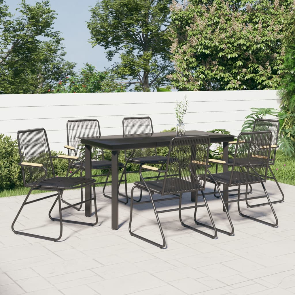 7 Piece Garden Dining Set Black PVC Rattan - Brittle & Co