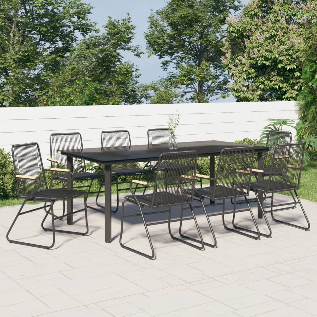 9 Piece Garden Dining Set Black PVC Rattan - Unbeatable Bargains