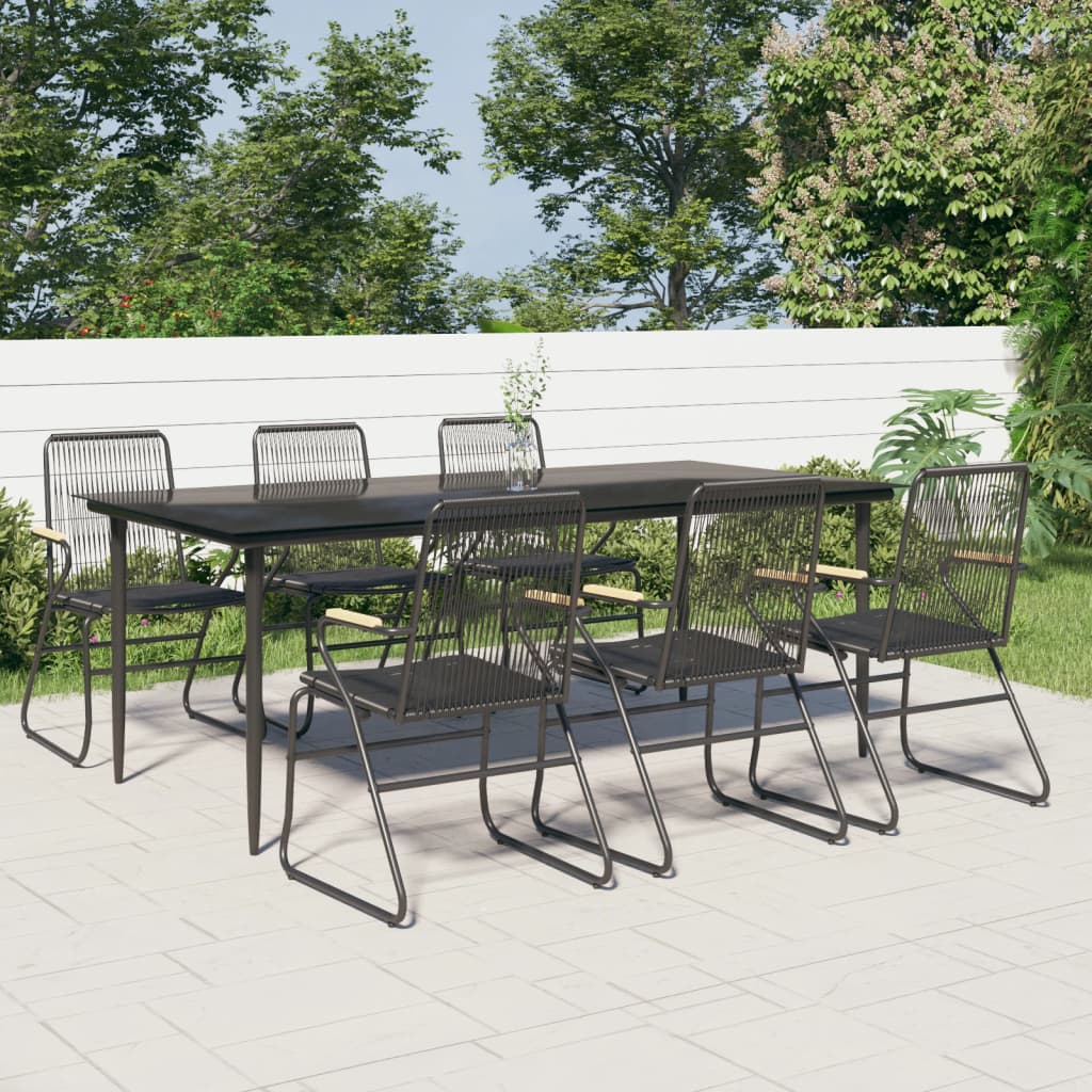 7 Piece Garden Dining Set Black PVC Rattan - The Home Maker