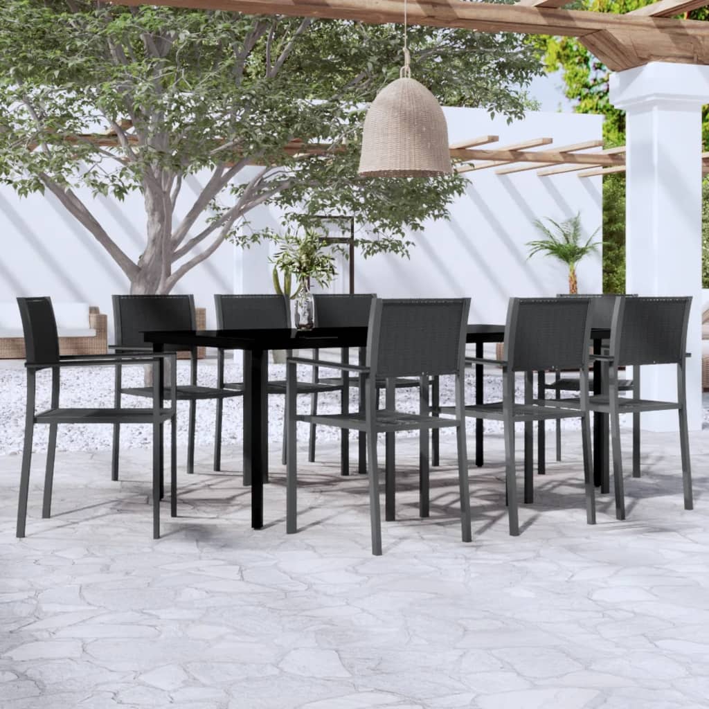 9 Piece Garden Dining Set Black - All Things Good