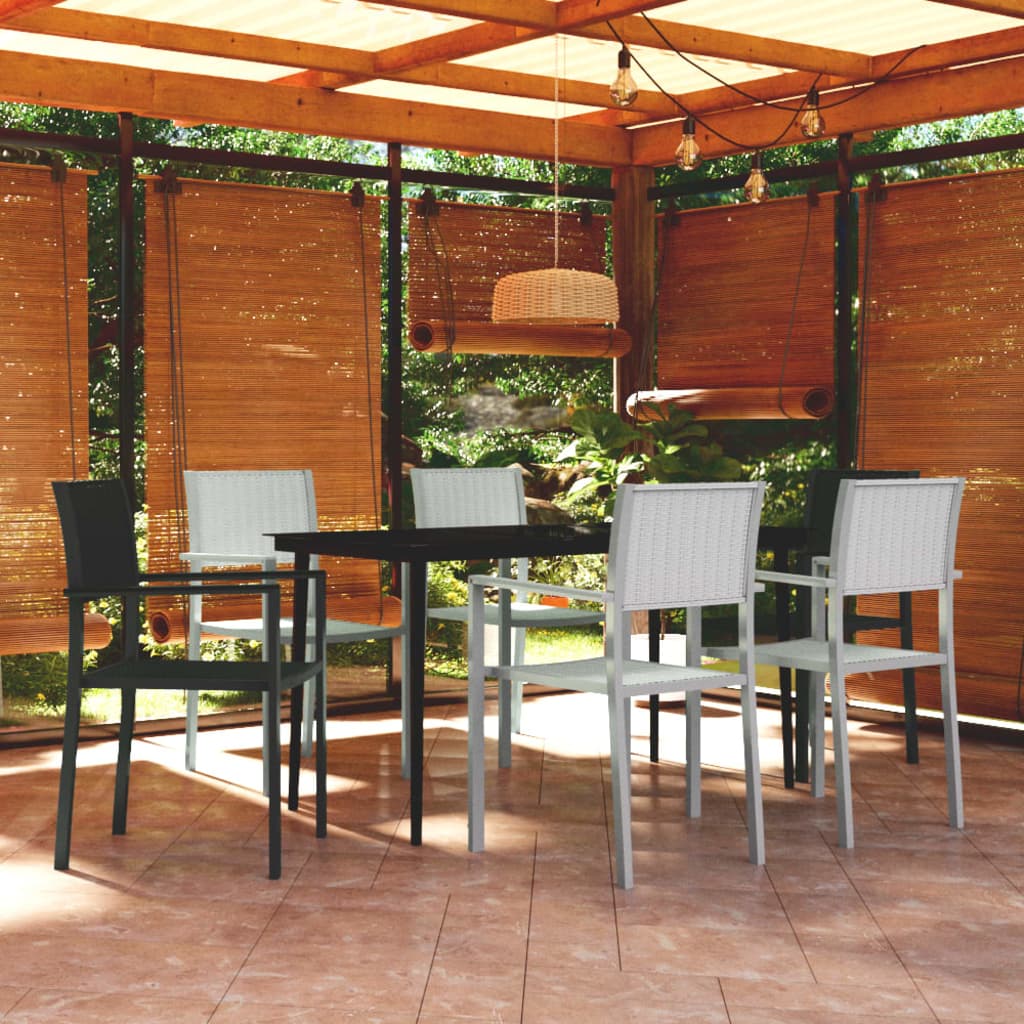 7 Piece Garden Dining Set Black and White - Brittle & Co