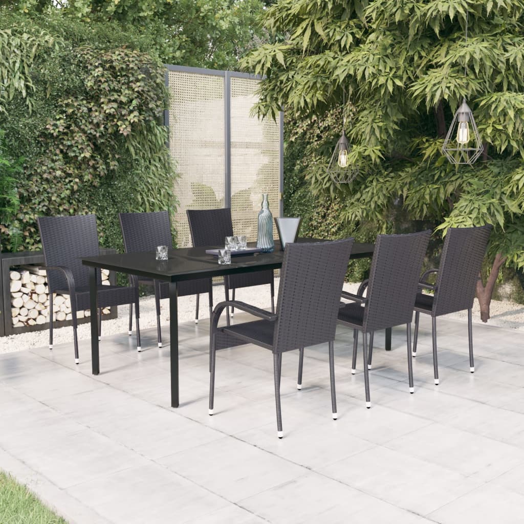 7 Piece Garden Dining Set Black - The Home Maker