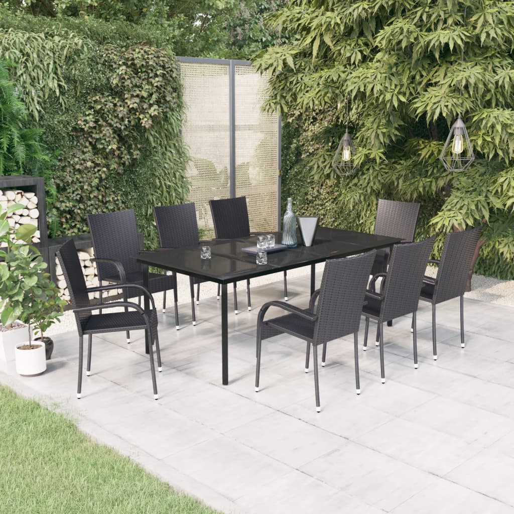 9 Piece Garden Dining Set Black - Merkel Designers