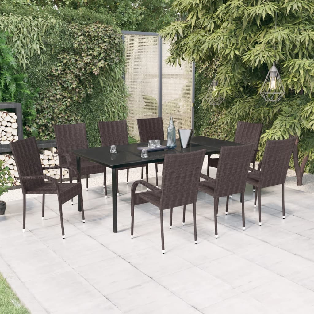 9 Piece Garden Dining Set Brown and Black - The Home Maker