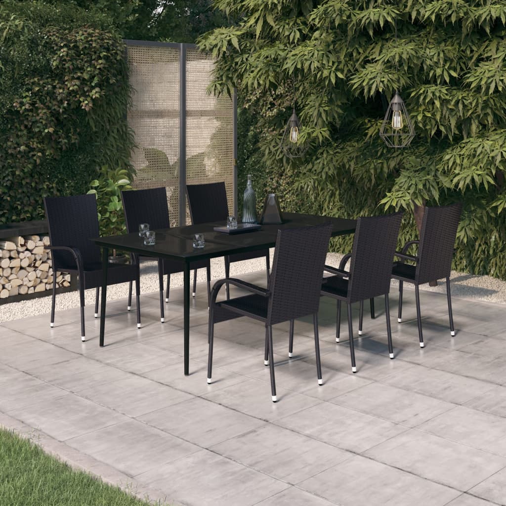 7 Piece Garden Dining Set Black - Style and Chic